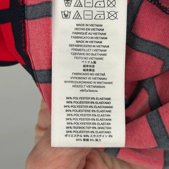 Michael Kors Mod Geometric Grid Print Shift Dress Red Black Chain Neckline Small - Picture 5 of 8